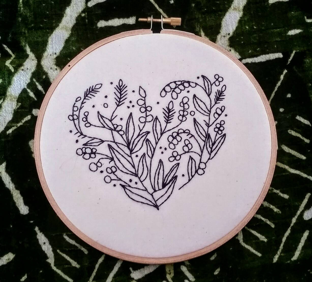 Wildflower heart blackwork embroidery hand stitched 6 inch  etsy