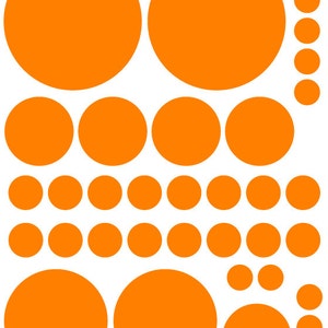 Bright Orange Polka Dots Shaped Decals great for Teen, Kids, Baby, Nursery, Dorm Room Walls - Removable Custom Made -Super Easy to Install