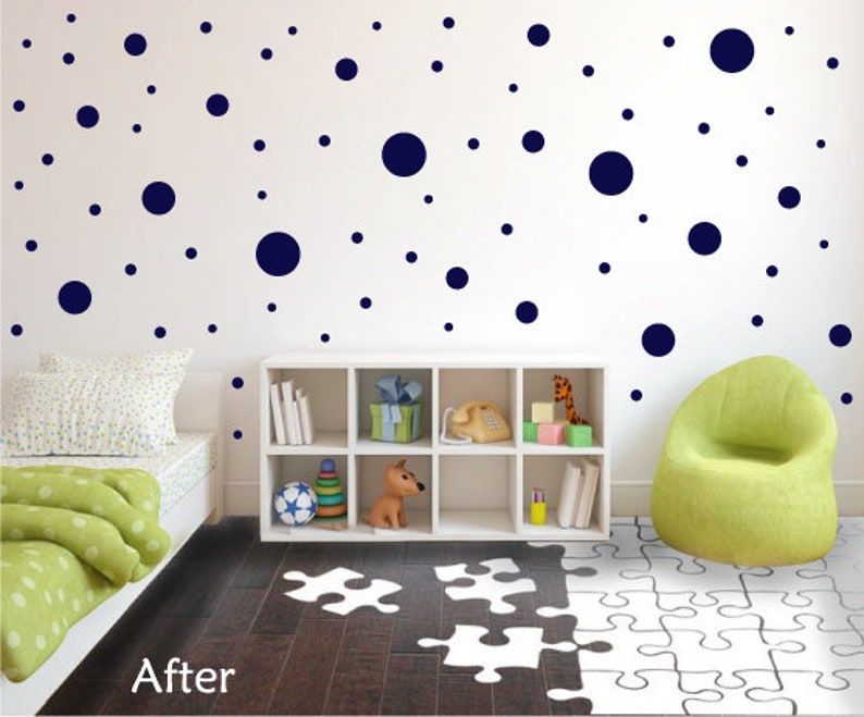 70 Navy Blue Vinyl Polka Dots Bedroom Wall Decals Stickers Teen Kids ...
