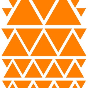 May include: Geometric pattern of orange triangles arranged in rows against a white background. The triangles vary in size, creating a dynamic and visually appealing design. This abstract pattern is suitable for various applications.