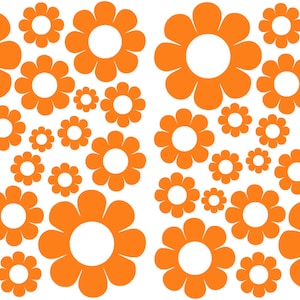 38 Orange Daisy Vinyl Shaped Bedroom Wall Decals Stickers Daisies Teen Kids Baby Nursery Dorm Room Removable Custom Made Easy to Install