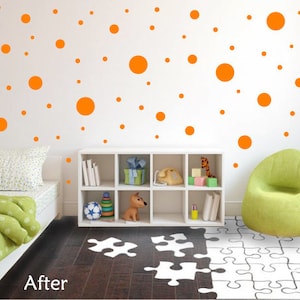 Orange Vinyl Polka Dots - Great for the Bedroom, Teen&#39;s, Kids Rooms, Nursery&#39;s and Dorm Rooms - Removable Wall Stickers
