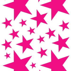 52 Hot Pink Vinyl Star Shaped Bedroom Wall Decals Stickers Stars Teen Kids Baby Nursery Dorm Room Removable Custom Made Easy to Install