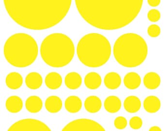 70 Bright Yellow Vinyl Polka Dots Bedroom Wall Decals Stickers Teen Kids Baby Nursery Dorm Room - Removable Wall Graphics -Easy to Install