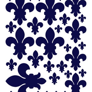 Navy Blue Fleur Lis Wall Decal Sticker French Decor Home Kitchen Bathroom Bedroom