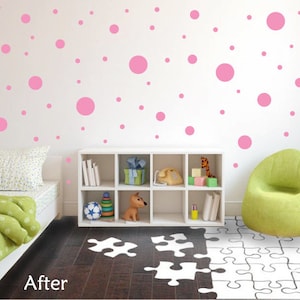 Soft Pink Vinyl Polka Dots - Great for the Bedroom, Teen&#39;s, Kids Rooms, Nursery&#39;s and Dorm Rooms - Removable Wall Stickers