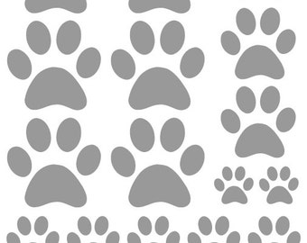 44 Satin Silver Paw Prints Vinyl Wall Decals Stickers Bedroom Teen Kids Baby Dorm Room Cat Dog Pet Removable Custom Easy to Install Wall Art