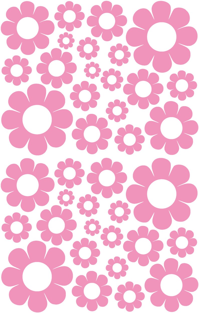 38 Soft Pink Daisy Vinyl Shaped Bedroom Wall Decals Stickers Daisies Teen Kids Baby Nursery Dorm Room Removable Custom Made Easy to Install image 1