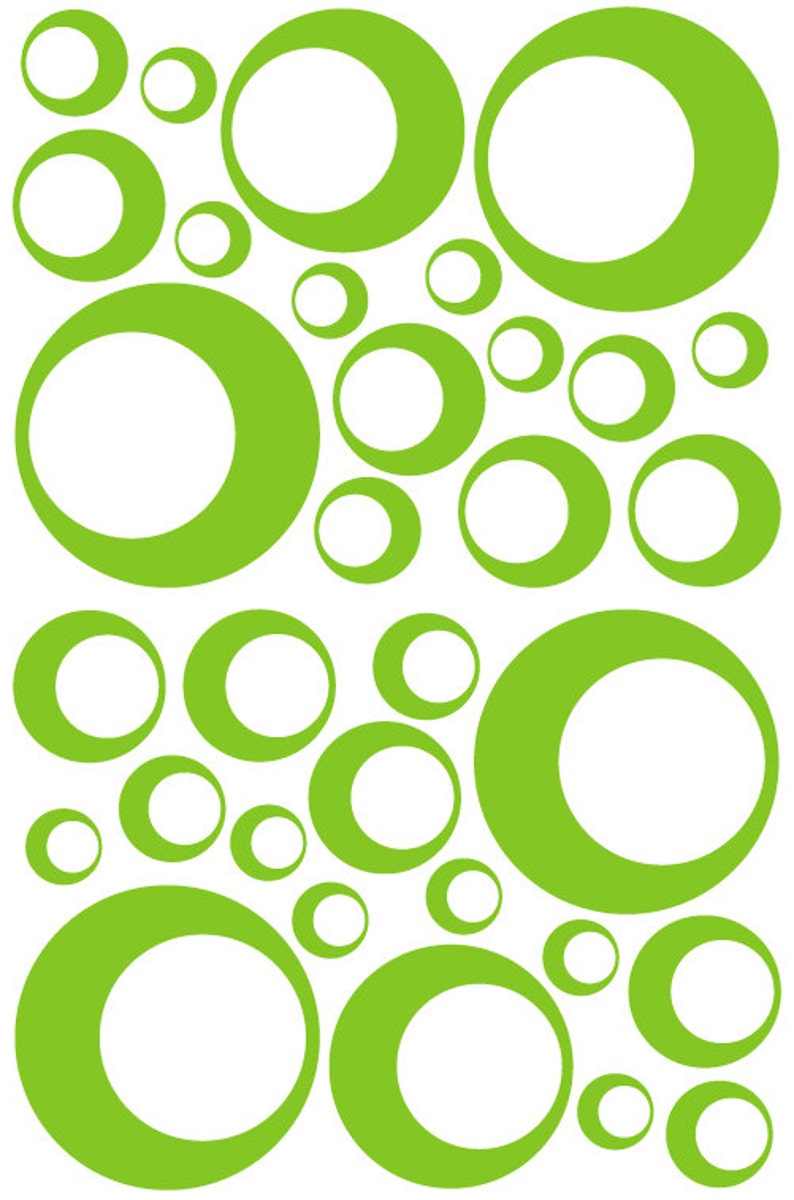 32 Lime Green Vinyl Circle in a Circle Bubble Dots Bedroom Wall Decals Stickers Teen Kids Baby Dorm Room Removable Custom Easy to Install image 2