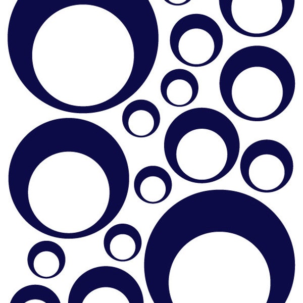 32 Navy Blue Vinyl Circle in a Circle Bubble Dots Bedroom Wall Decals Stickers Teen Kids Baby Dorm Room Removable Custom Easy to Install