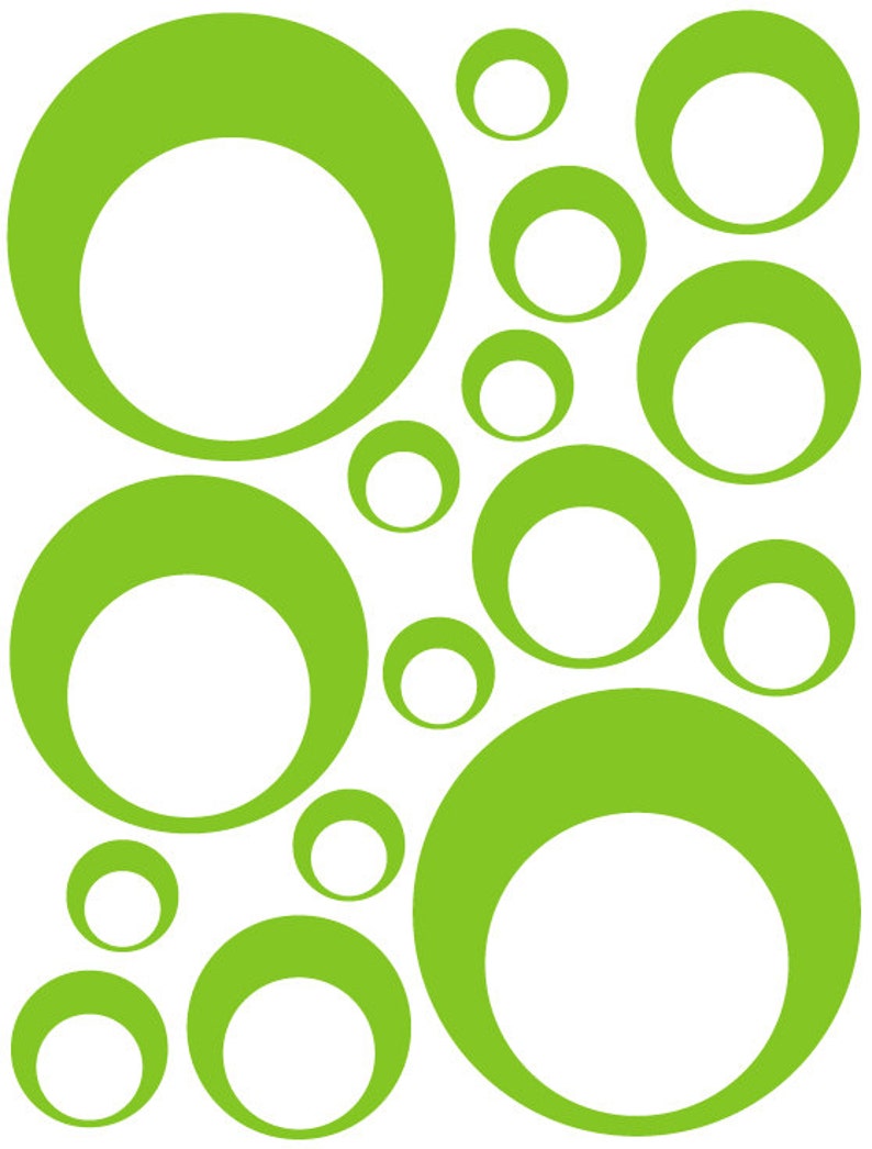 32 Lime Green Vinyl Circle in a Circle Bubble Dots Bedroom Wall Decals Stickers Teen Kids Baby Dorm Room Removable Custom Easy to Install image 1
