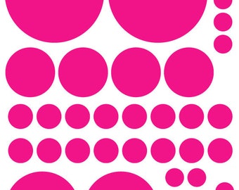 70 Hot Pink Vinyl Polka Dots Bedroom Wall Decals Stickers Teen Kids Baby Nursery Dorm Room - Removable Wall Stickers - Easy to Install