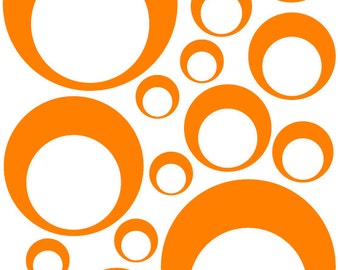 Vinyl Orange vif 32 cercle dans un cercle bulle points chambre mur Stickers Autocollants enfants ADO bébé dortoir chambre amovible sur mesure facile à installer