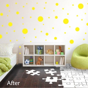 Yellow Vinyl Polka Dots - Great for the Bedroom, Teen&#39;s, Kids Rooms, Nursery&#39;s and Dorm Rooms - Removable Wall Stickers