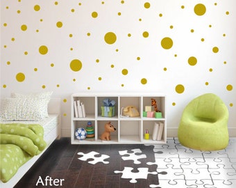Satin Gold Vinyl Polka Dots - Great for the Bedroom, Teen's, Kids Rooms, Nursery's and Dorm Rooms - Removable Wall Stickers