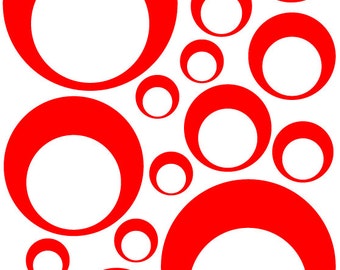 Vinyle rouge 32 cercle dans un cercle bulle points chambre mur Stickers Autocollants enfants ADO bébé dortoir chambre amovible sur mesure facile à installer