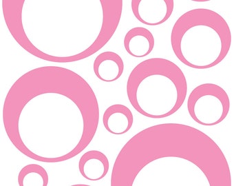 32 Soft Pink Vinyl Circle in a Circle Bubble Dots Bedroom Wall Decals Stickers Teen Baby Dorm Room Removable Custom Made Easy to Install