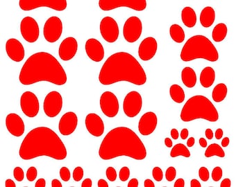 44 Red Paw Prints Vinyl Wall Decals Stickers Bedroom Teen Kids Baby Dorm Room Cat Dog Pet Removable Custom Easy to Install Wall Art