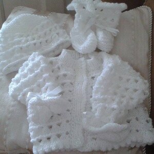 Baby Knitting patterns 'Paige' Loopy Cardi, Cap and Booties size newborn/0-3mths