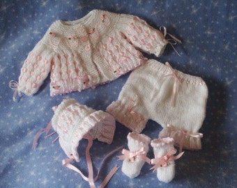 Baby Knitting patterns Ref18 Matinee Coat, Bonnet and Booties size Prem/Newborn