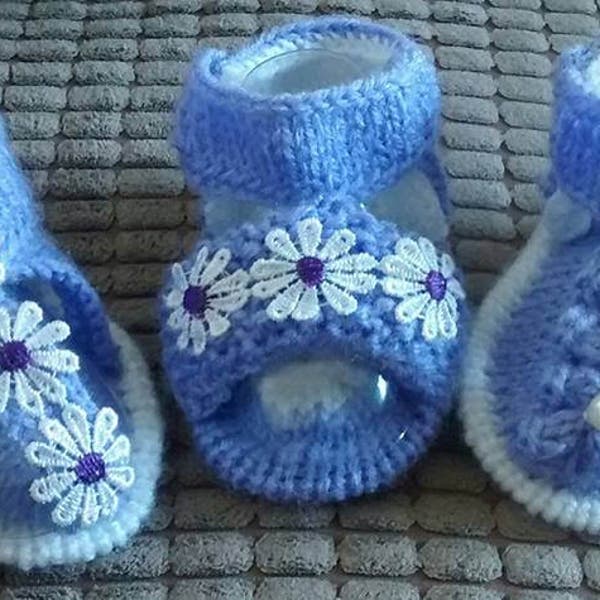 Baby Knitting Patterns a set of 3 different Sandals to fit from size 0-6mths