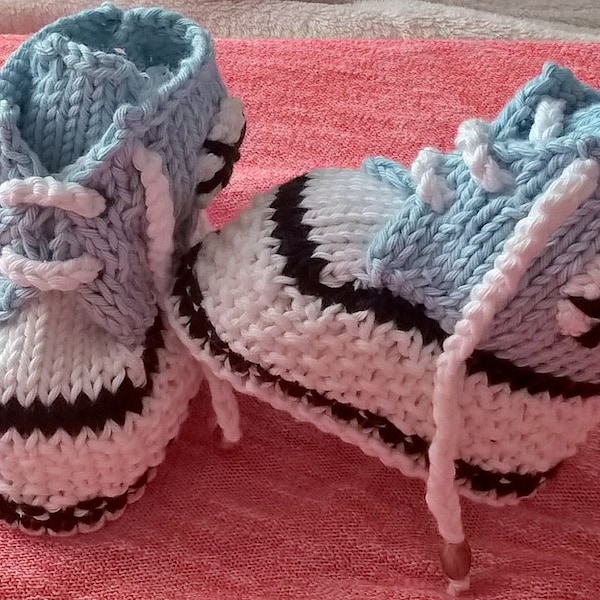 Baby Knitting Patterns Boys Converse style Boots and Hat sizes Newborn, 0-3mths and 0-6mths