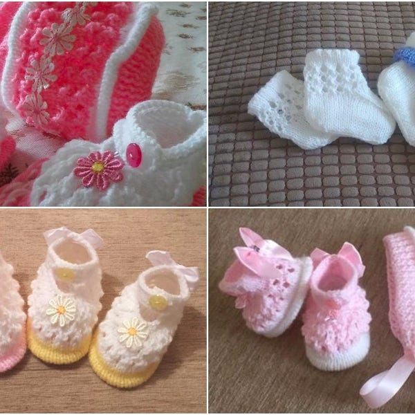 Baby Knitting patterns: Olivia Shoes, Bonnet and set of Socks Newborn to 0-6mths approx