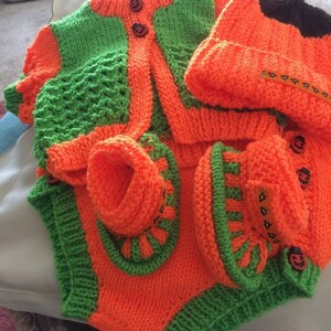 Baby Knitting Patterns Halloween Cardi, Hat, Booties, Nappy Cover 3-9mths image 2