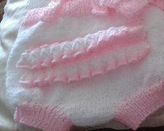 Baby Knitting Patterns 'Olivia Nappy Cover' Boy/Girl detachable bib Newborn to 6mths