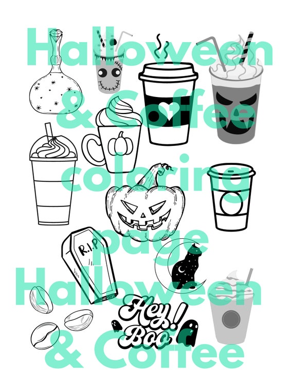 Halloween & Coffee Coloring Page - Etsy