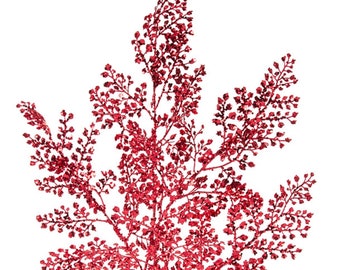 Red Fern Glitter Spray,     Holiday Pick Spray, Christmas Wreath Spray, Craft Supply, Wreath Supply, Floral Arrangement, Tree decor