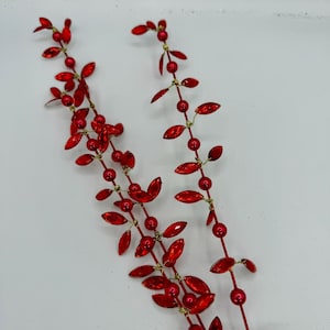 Red Metallic Beaded Mini Leaf Holiday Christmas Pick, Holiday Pick Spray, Christmas Wreath Spray, Craft Wreath Supply, Floral Arrangement,