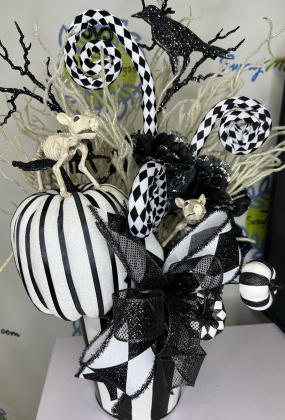 Halloween Centerpiece With Skeleton Rats Black White
