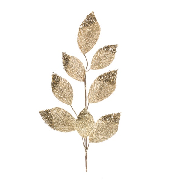 Champagne Sequined Leaf Spray: Glam Christmas Tree Decoration