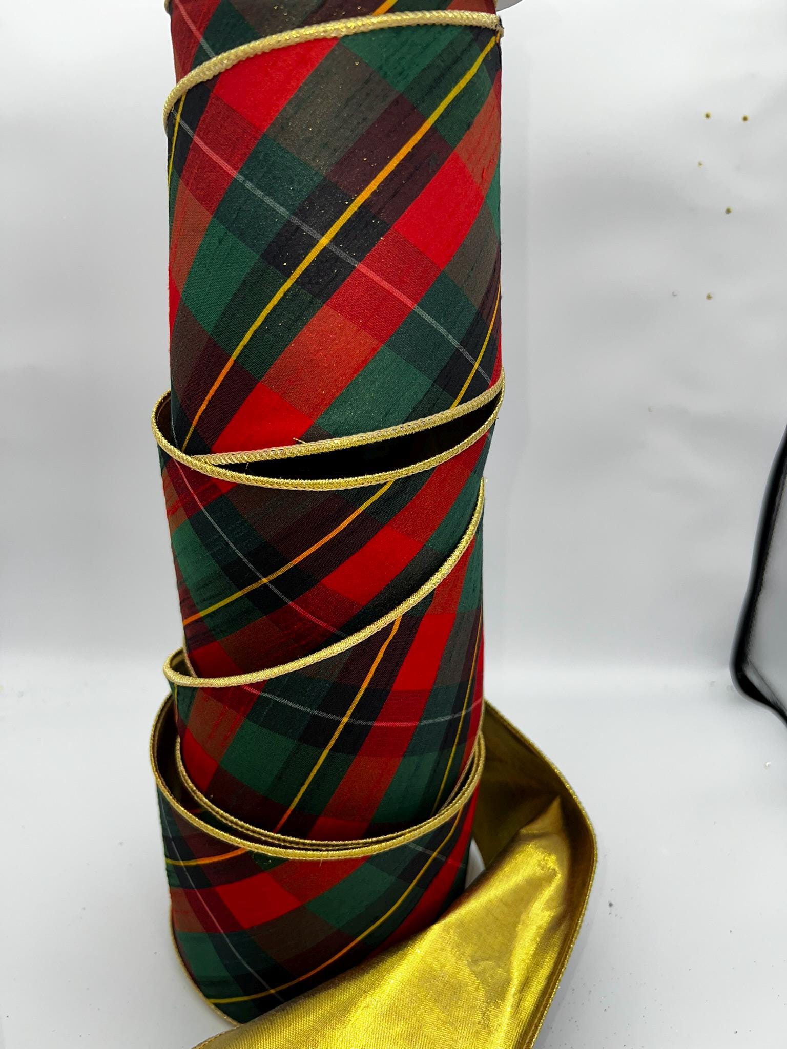 Red Green Gold Plaid Wired Edge Holiday Ribbon, 4 Inch Plaid Wired ...