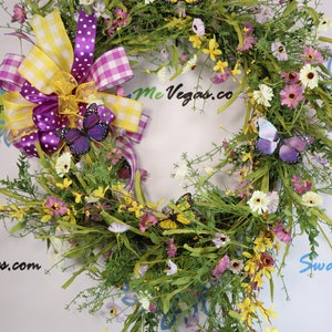 Spring Floral Wreath Purple Yellow Wildflowers Grapevine image 2