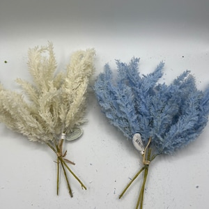 Flocked Pampas Bundle Slate Blue or Ivory, Wreath Spray, Craft Supply, Wreath Supply, Floral Arrangement, Tree decor, Spring Easter Decor