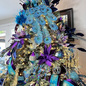 Peacock Christmas Tree Bundle Kit, Purple Blue Teal Green Tree Decor, Vibrant Colored Theme Tree Decorations, Christmas Tree Kit, image 1