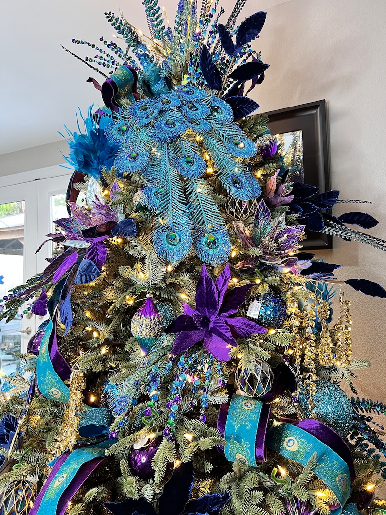 Peacock Christmas Tree Bundle Kit, Purple Blue Teal Green Tree Decor, Vibrant Colored Theme Tree Decorations, Christmas Tree Kit, image 1