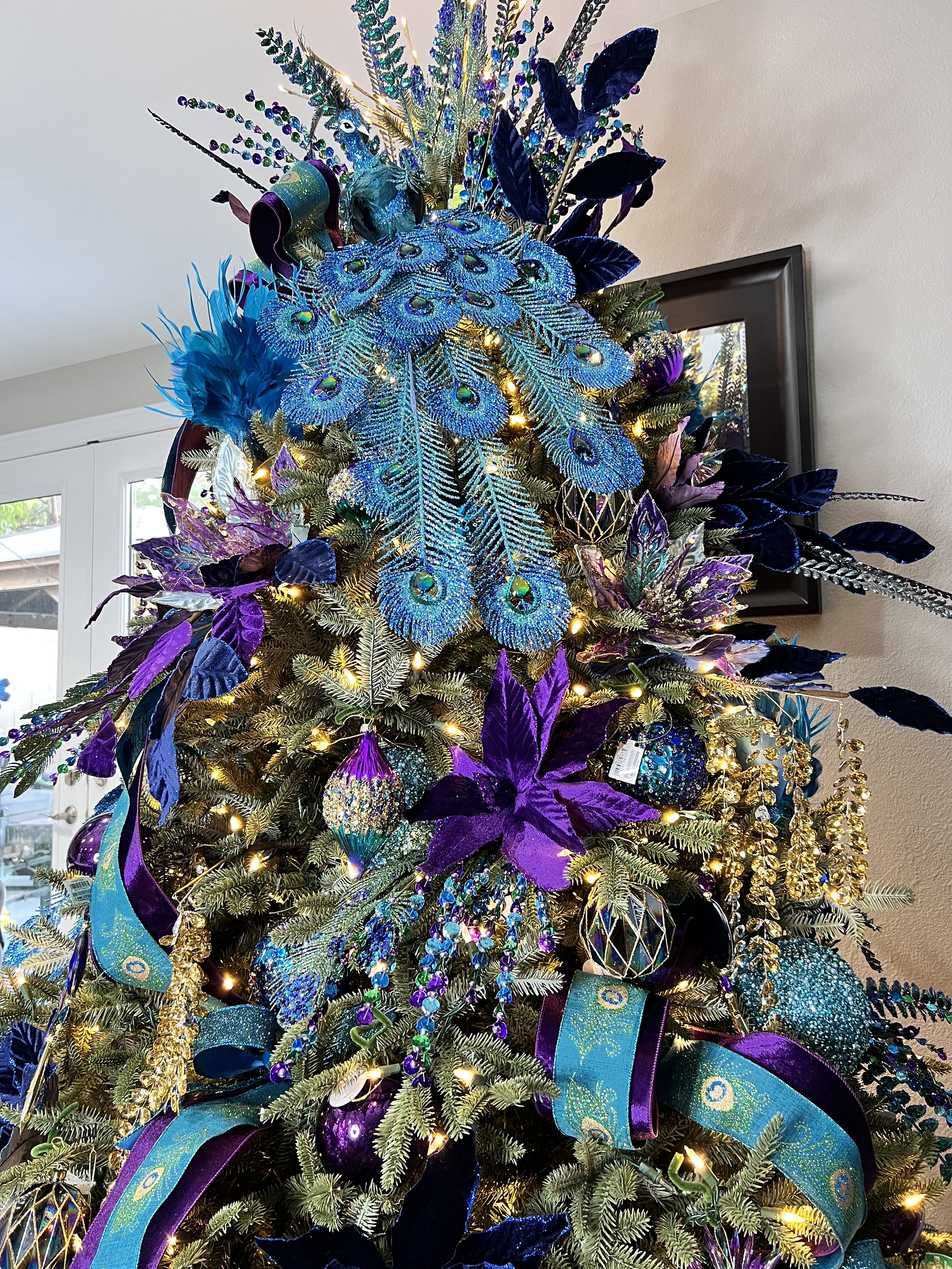 Decorations of Blue on White Christmas Tree - Southern State of