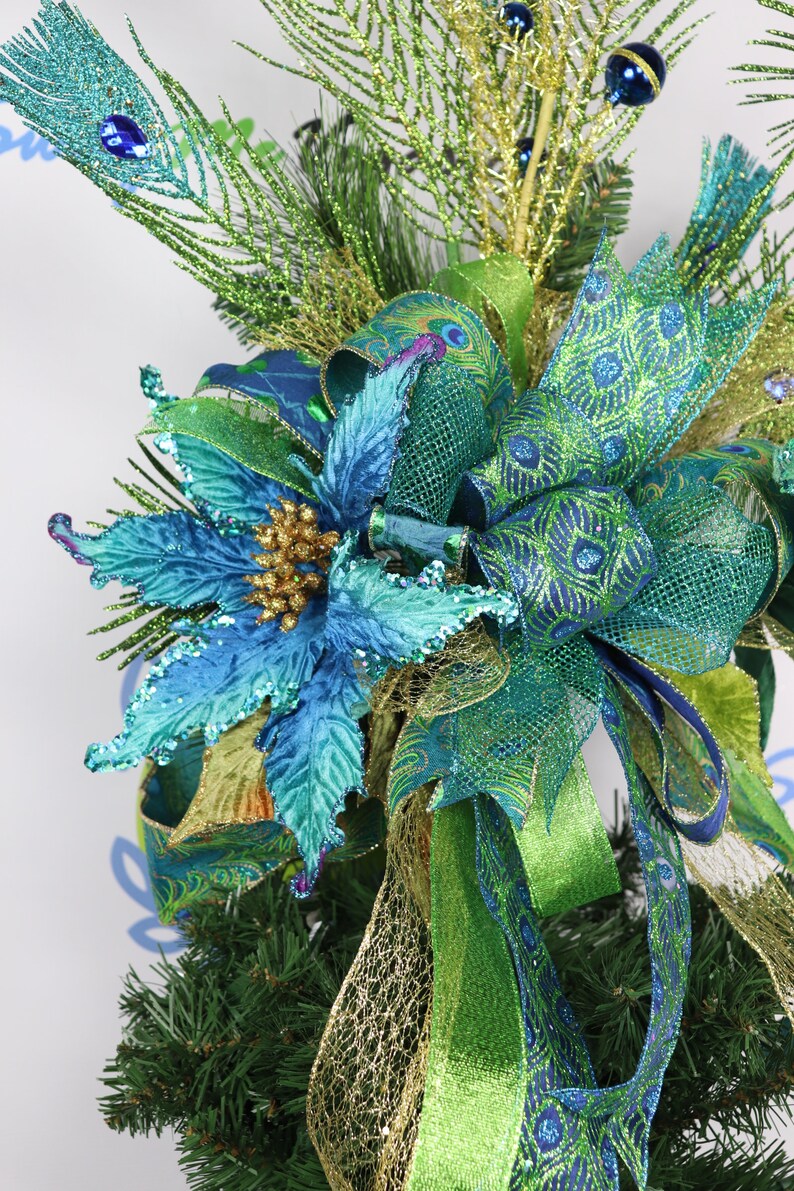Green Peacock Tree Topper Lime Green Blue Christmas Etsy