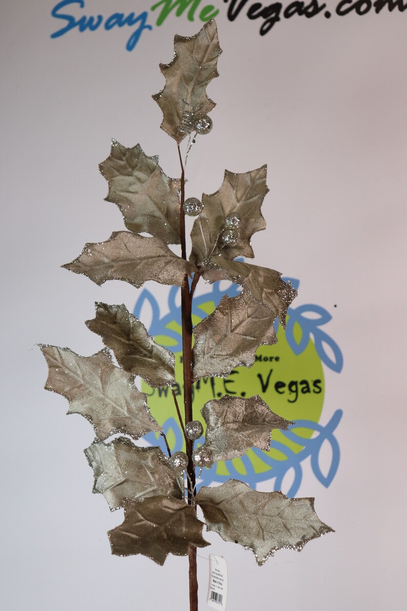 Silver Holly Leaf Spray with Glitter RAZ Christmas spray ...