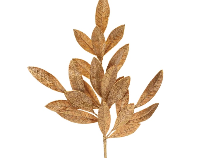 Gold Bay Leaf Christmas Tree Spray, Metallic Pick , Holiday Decoration