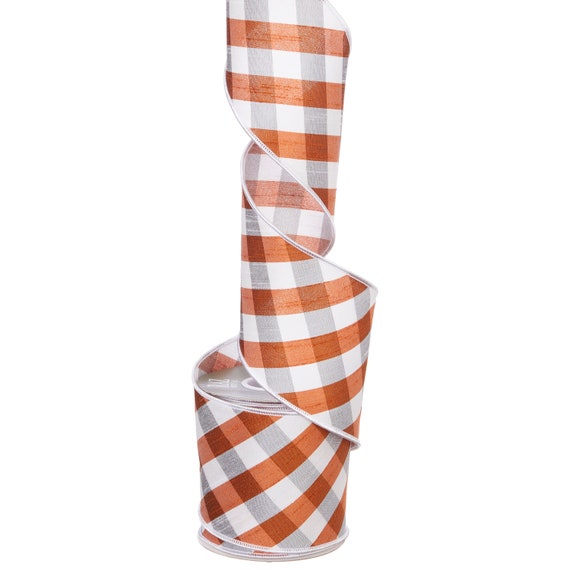 Wired Ribbon, Gingham Check Thanksgiving Decor, RAZ 4 inch wired ribbon, Fall Decor, Craft Supply, Wreath Decorations, Handmade bows Il_570xn