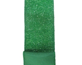 Emerald Green Fuzzy Shine Wired Ribbon, Holiday Ribbon, Tree Topper Decorations, Craft Supply, Wreath Supply, Christmas Green Tree Ribbon