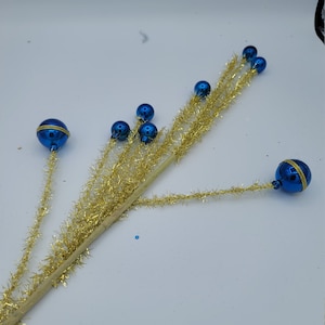Blue Gold Tinsel Ornament Spray, Holiday Pick Spray, Christmas Wreath Spray, Craft Supply, Wreath Supply, Floral Arrangement, Tree decor