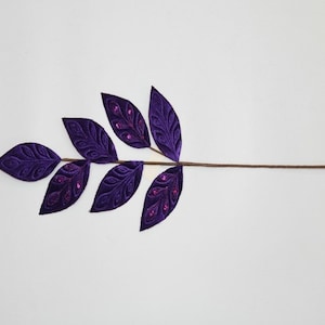 Purple Velvet Sequined Leaf Christmas Tree Spray: Holiday Decoration