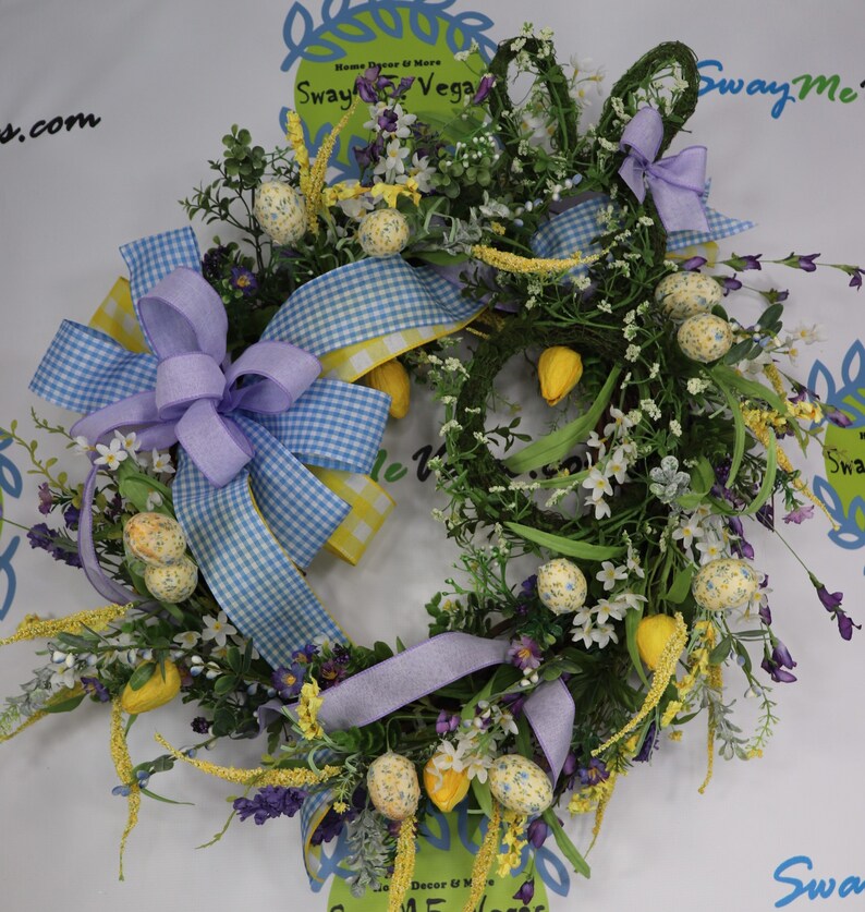 Grapevine Easter Wreath with Tulips Fabric Eggs and Floral image 1