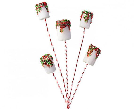 Chocolate Dipped Marshmallow Spray, Holiday Marshmallow Pick, Red and White Candy Pick, Christmas Hot Cocoa Wreath Supply, Craft Supply, Il_570xn