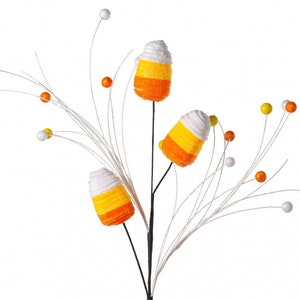 Halloween Chenille Candy Corn Spray, Yellow Orange White , Wreath Supply, Craft Supply,   Whimsical Halloween decor, Striped Candy Corn